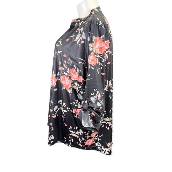 Haute Edition Womens Tunic Blouse Top Floral Print Pullover Black Pink 3X - Picture 7 of 10